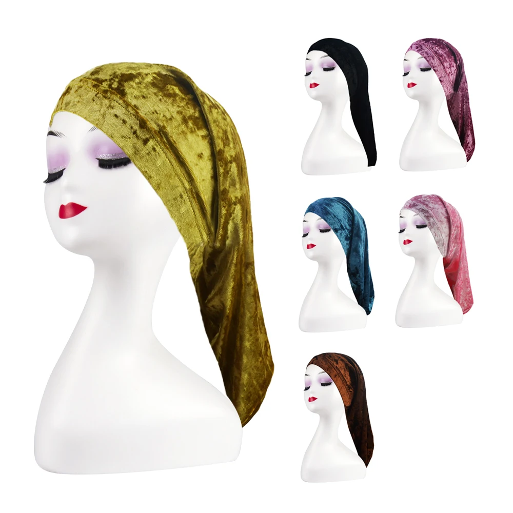 Vendor wholesale extra long luxury velvet bonnet women head tie for curly braids dreadlocks long hair