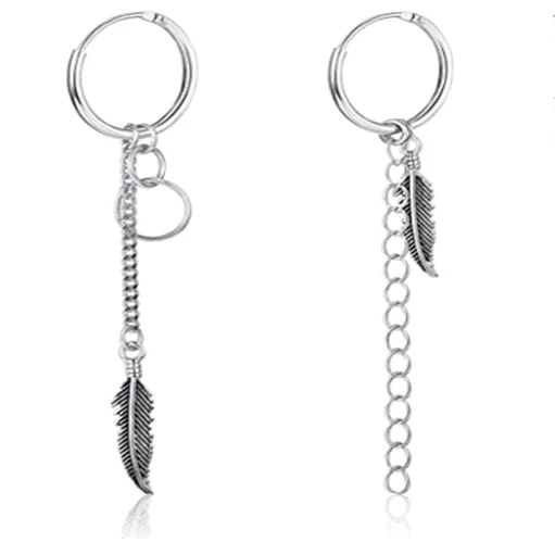 
Long Chain Feather 925 Sterling Silver Hoop Earrings for Women and Men Silver 14K Gold 