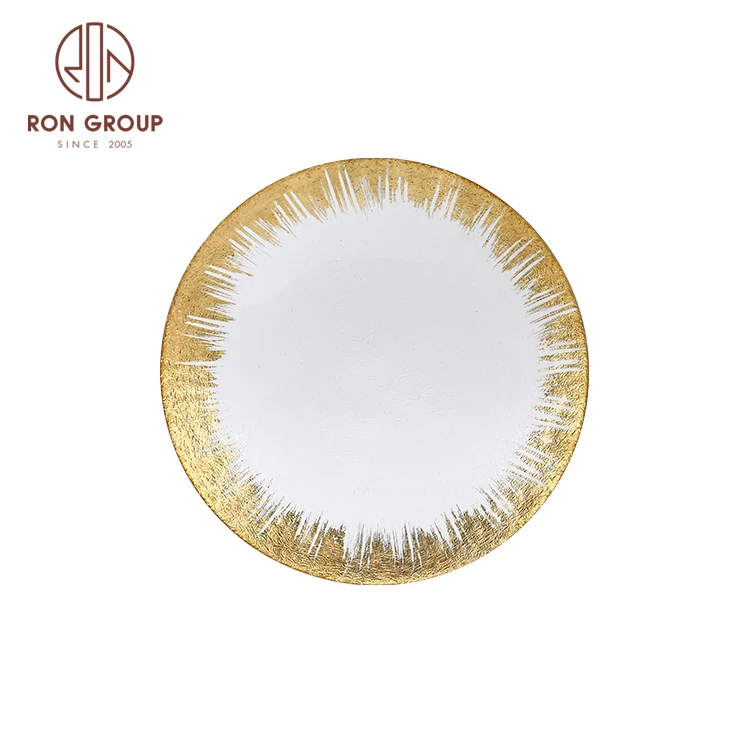 Trust handmade transparent glass plate wedding banquet events fruit food tableware gold silver edge glass charger plates