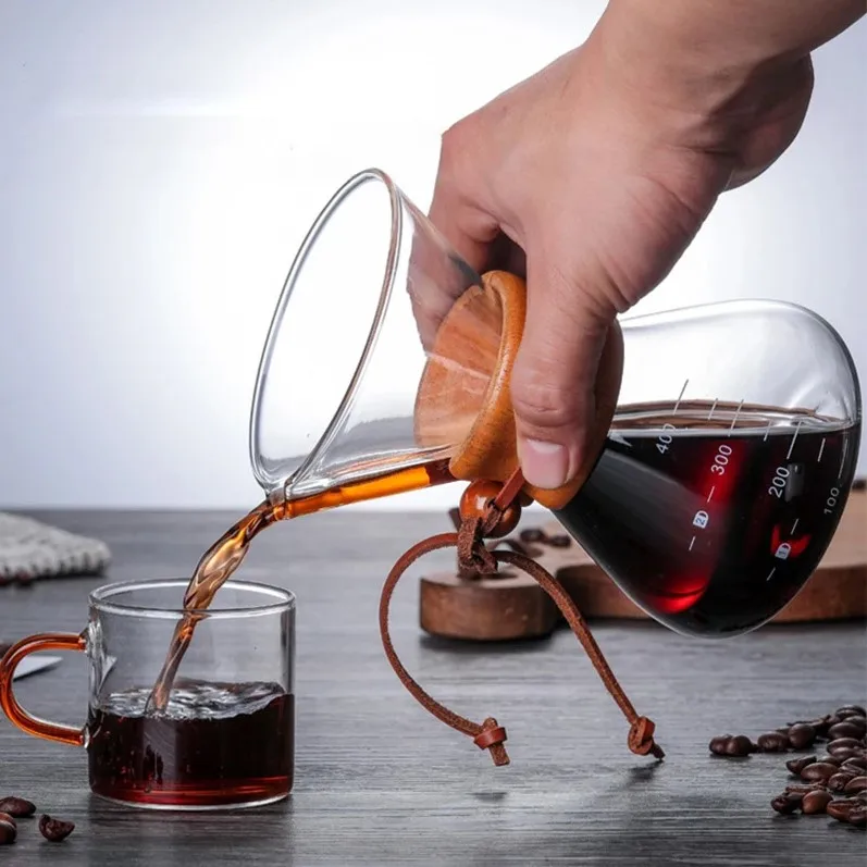 Single Large capacity Coffee Maker Ground Coffee Filter Steel with wooden holder