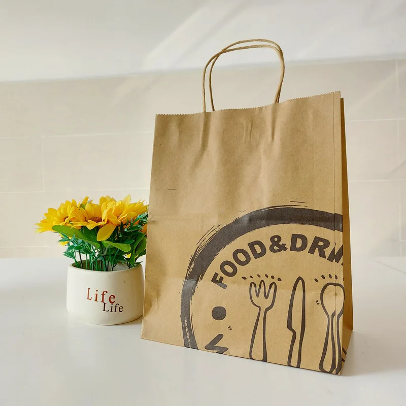 Kraft Paper Shopping Bag Logo Printing Large Size White Customised Paper Bag & Craft Flexo Printing Hand Length Handle