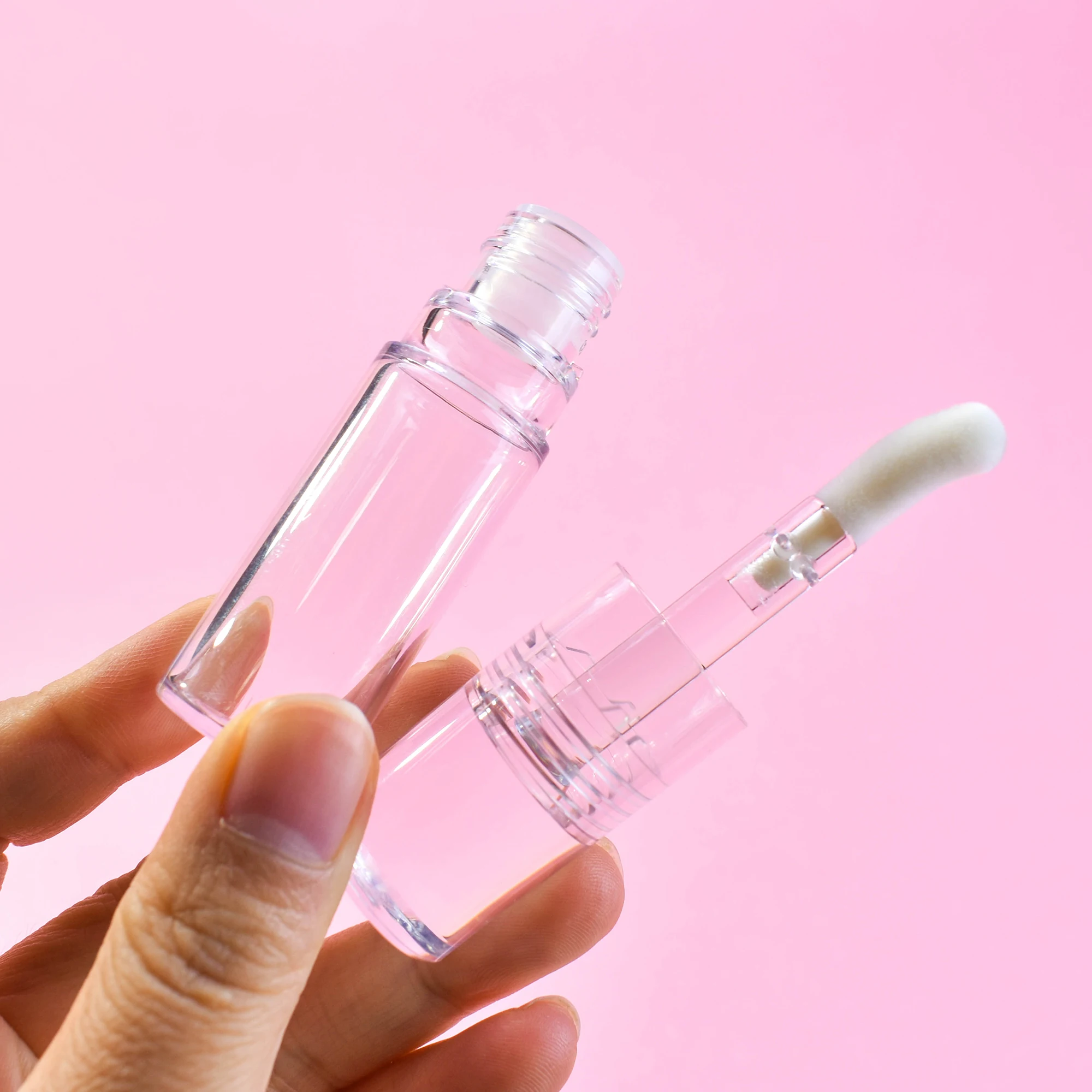 All Clear Crystal Round Big Doe Foot Lipgloss Container Thick Bottle Transparent Lip Gloss Tubes With Big Brush Big Wand 8.5ml