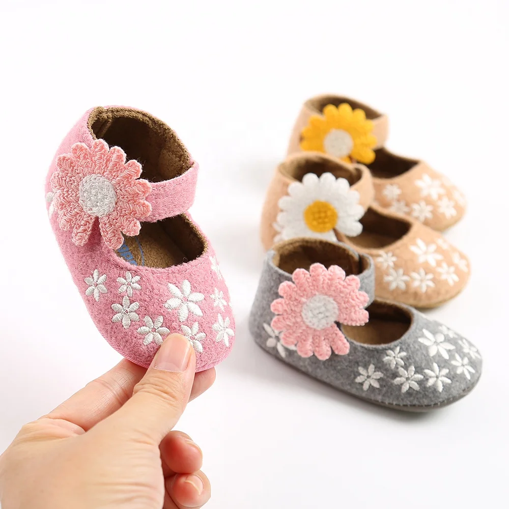 Soft Bottom Girl Flower Felt Infant Toddler New Born Crib Baby Shoes