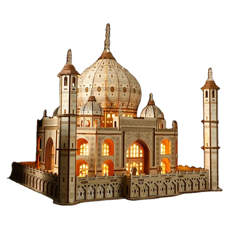 DIY Wood Castle Model Building Kits with Lights Brain Teaser 3D Wooden Puzzles Gift for Kids Adults