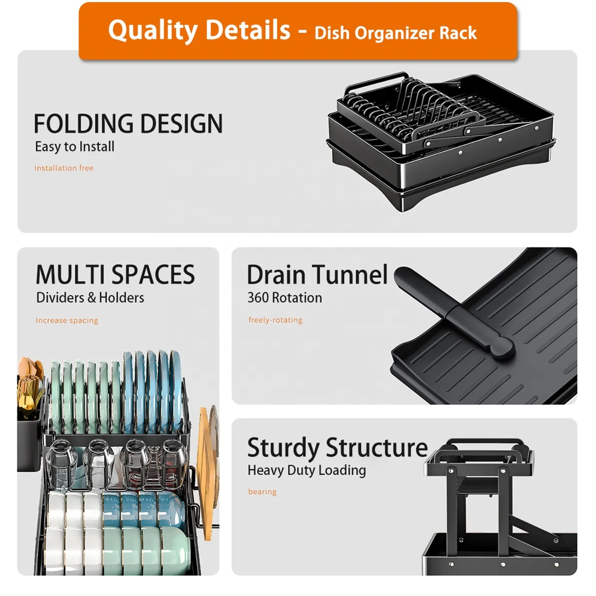 2-tier Space Saving Kitchen Organizer Multipurpose Dish Drying Rack Dish Rack Drainer with Draining Tray