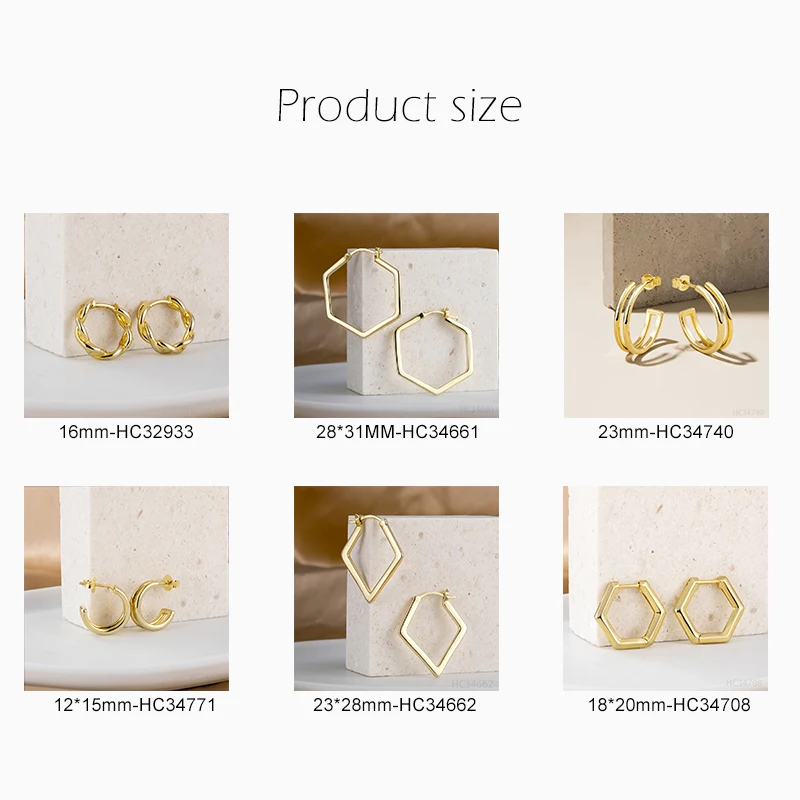 925 Sterling Silver Women Jewelry 14K 18K Gold Plated Vermeil Geometric Jewellery Huggies Hoop Earring