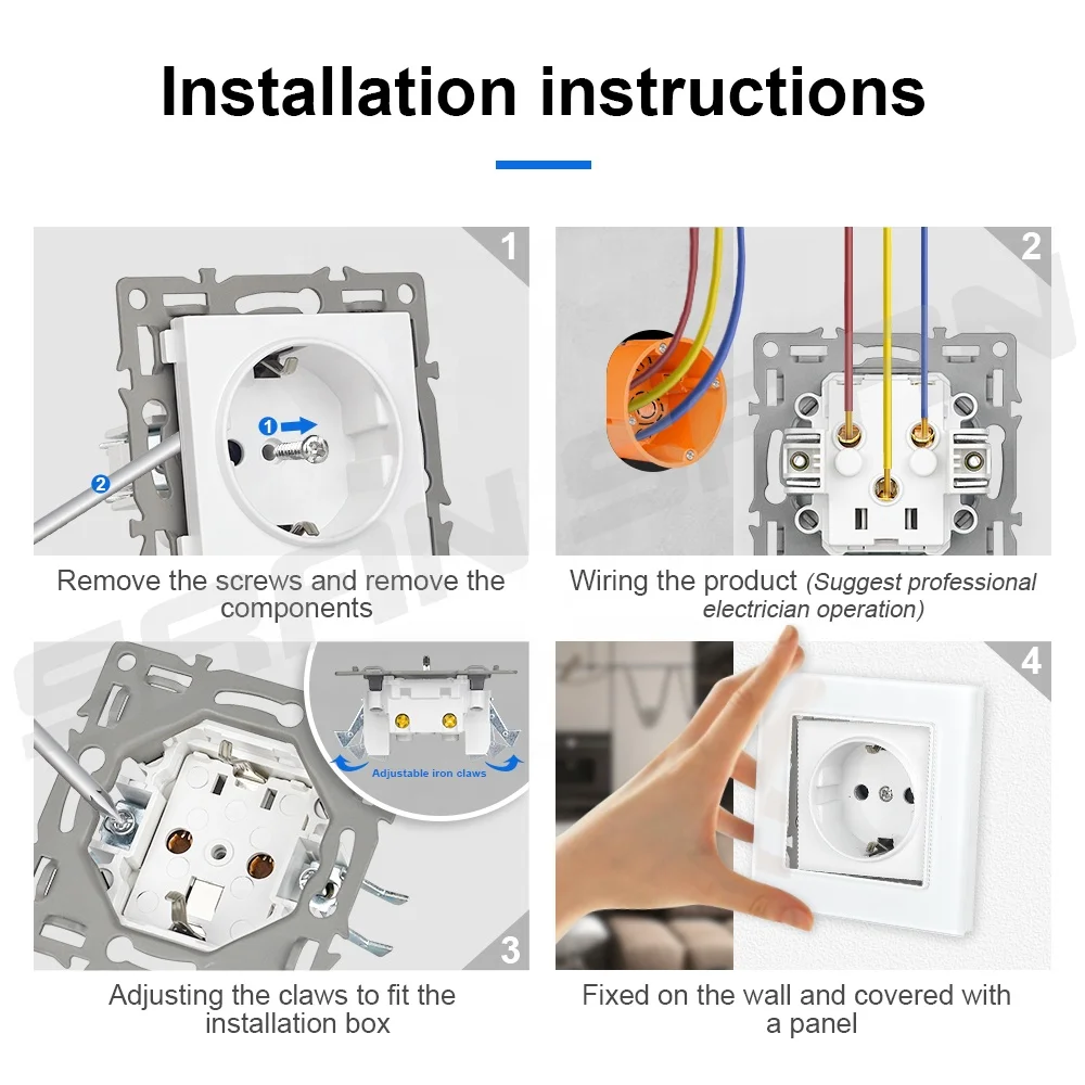 Prise Et Interrupteur eu french 230v 16a built-in multiple power current electrical wall socket