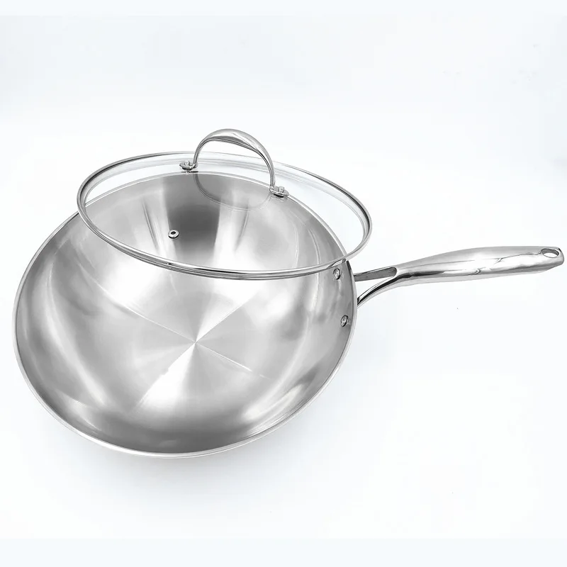 Custom High Quality Non - Coating 304 Stainless Steel Wok Pan with Lid