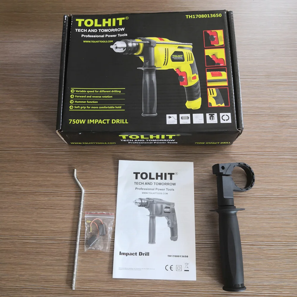 TOLHIT Professional Power Tools Metal Gear Impact Drill Industrial Portable Electric Drill Machine 127v 220v 13mm 850w