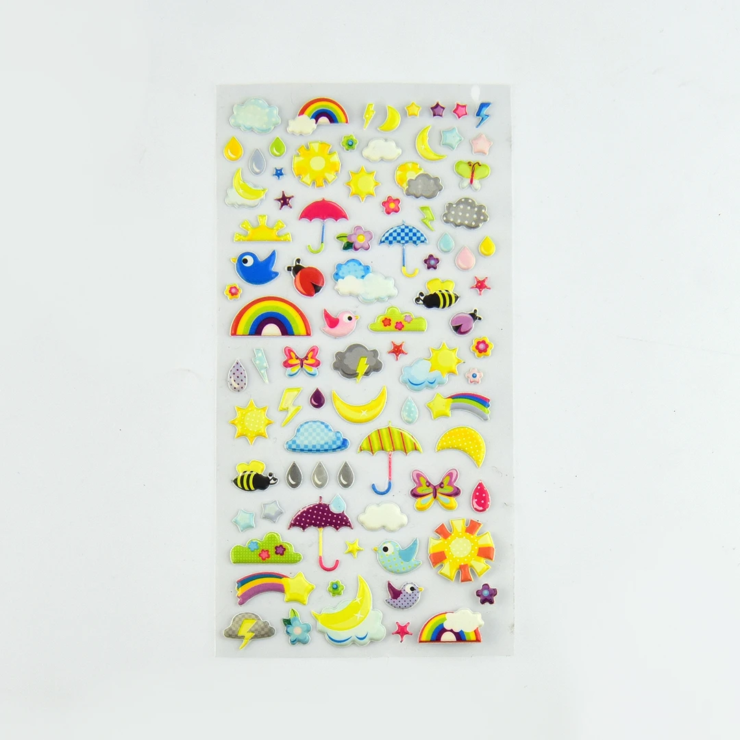 
2021 Newest Weather Rainbow Pattern Cute 3D Soft Puffy Stickers Sheet 