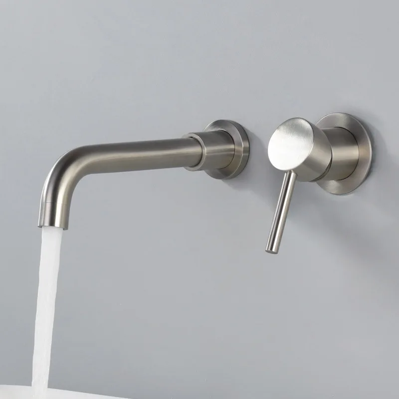 Nickel brushed In wall mounted stainless steel sink  hot cold basin faucet taps