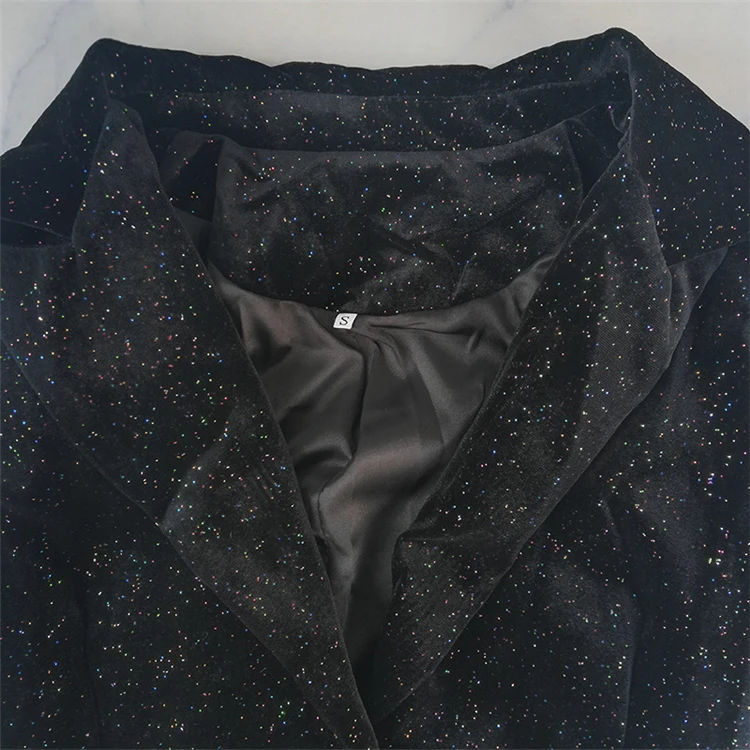 
elegant latest design pearl sequined velour long sleeve black women blazer 