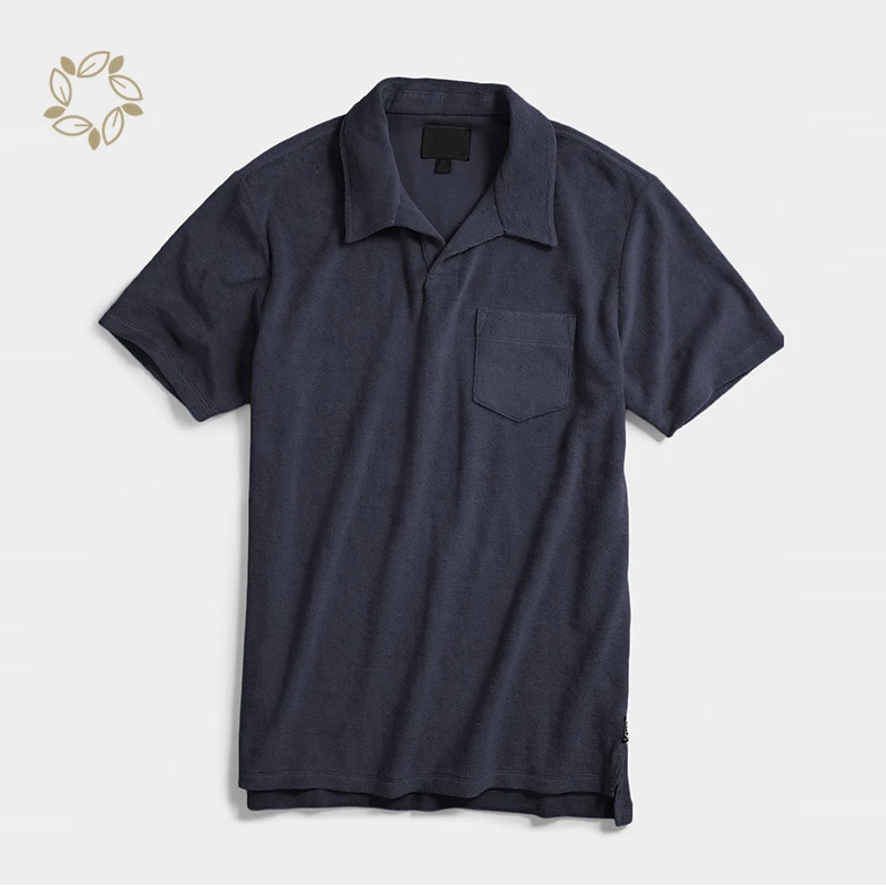 Organic Cotton terry collar tshirt sustainable men collar t shirt eco friendly terry cloth polo towelling t shirt for men