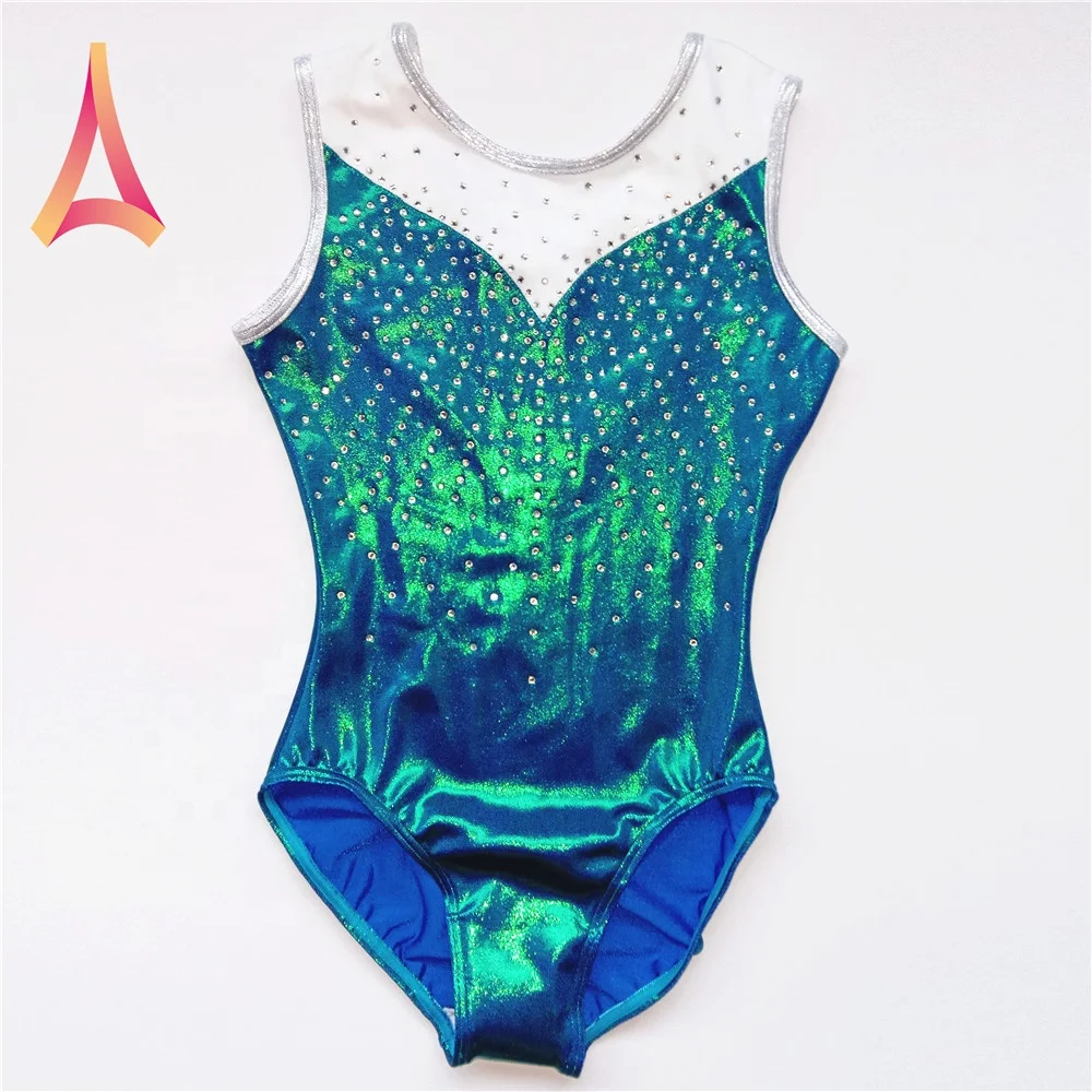 Shining Diamante Green Leotards Gymnastics Leotards for girls