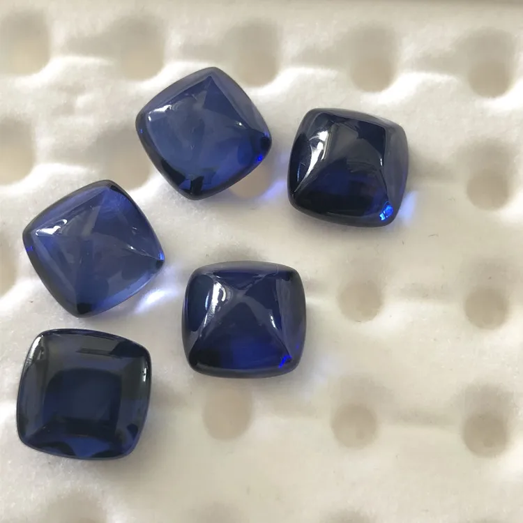Hight Quality Lab Created Sapphire Corundum Stone Special Cutting Square Blue Sapphire Sugarloaf Cabochons