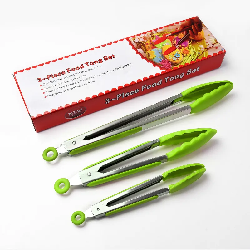 
High temperature resistant food grade silicone barbecue clip stainless steel tong for BBQ accessories 