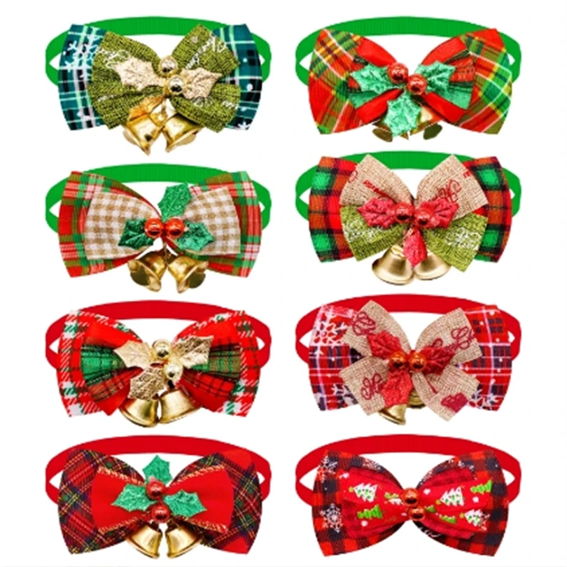 Xmas Plaid Tiny Bows Christmas Tree Wreath Crafts Gift Decor Mini Christmas Bows with Bell