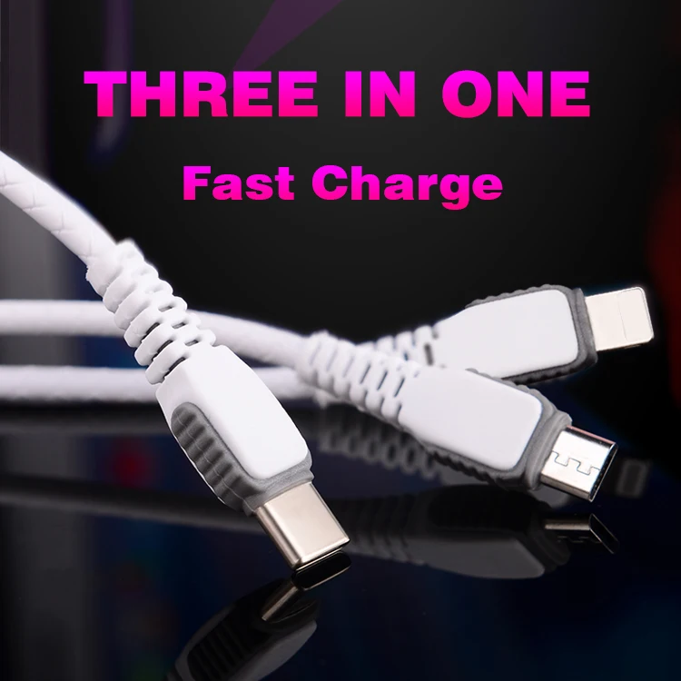Wholesale 3 in 1 USB cable charger 2A micro USB charging cable for micro type c cable