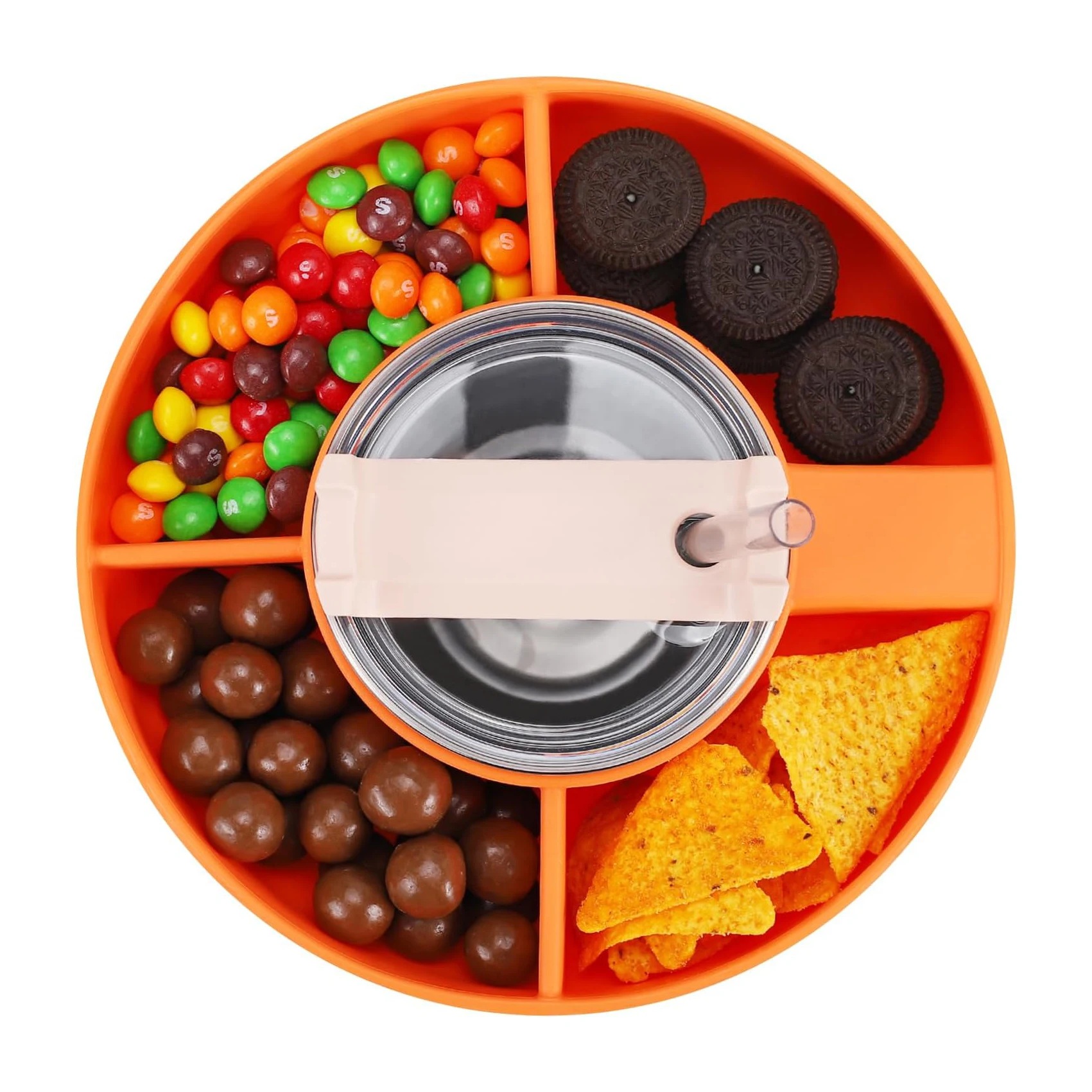 4 Compartment Reusable Silicone Snack Ring Bowl Tray  for Stanley Cup Tumbler Quencher Adventure 40oz  with Handle