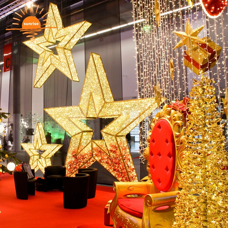 Customized Led Xmas Decoration Acrylic Sculpture Giant Star Motif 3d Christmas Star Motif Garden Street Decoration
