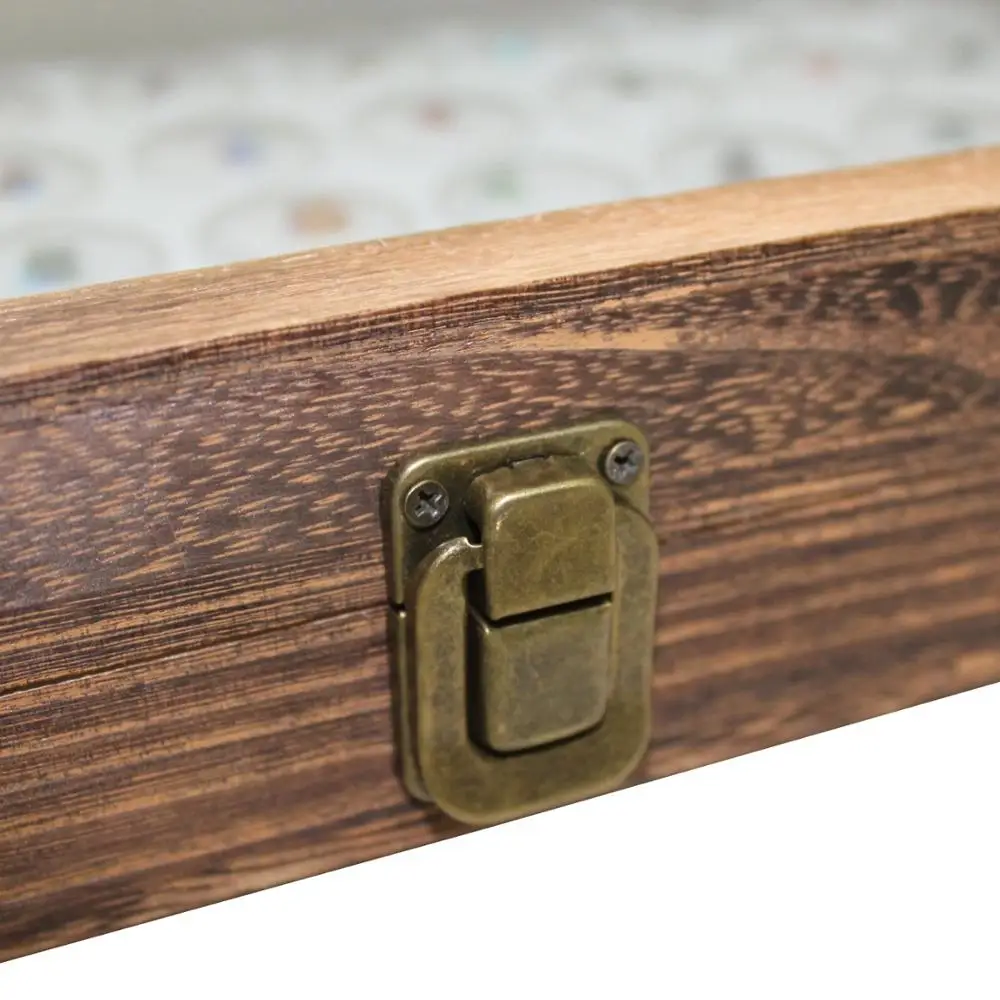 Custom Wooden Tea Packaging Storage Box With Glass Top Lid