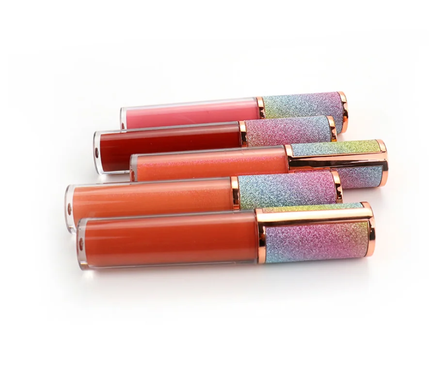Wholesale Custom Logo Waterproof Glitter Transparent Round Tube Vegan Nude Lip Gloss Private Label Cosmetics Matte Lipstick