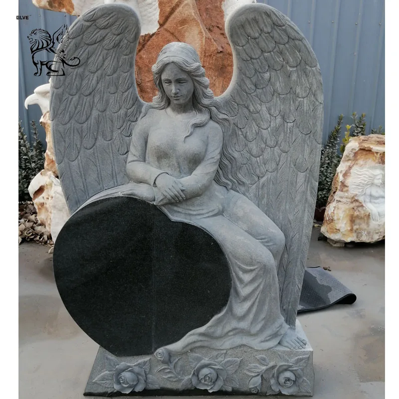 Hand Carving Natural Stone Cross Tombstone Classic Pure White Marble Crying Angel Statue Headstone For Sale