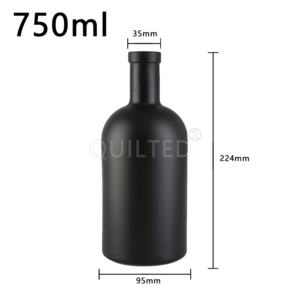 Matte Black 200ml 375ml 500ml 750ml Round Flint Glass Liquor Wine Bottle Gin Whisky Vodka Tequila Glass Bottle With Cork Lid