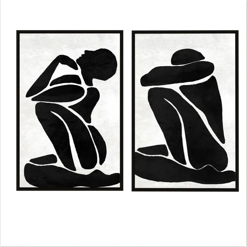 Set of 2 Framed Canvas Art Black and White Abstract Women Paintings for Living Room Bedroom Office Decoration 60x90cm