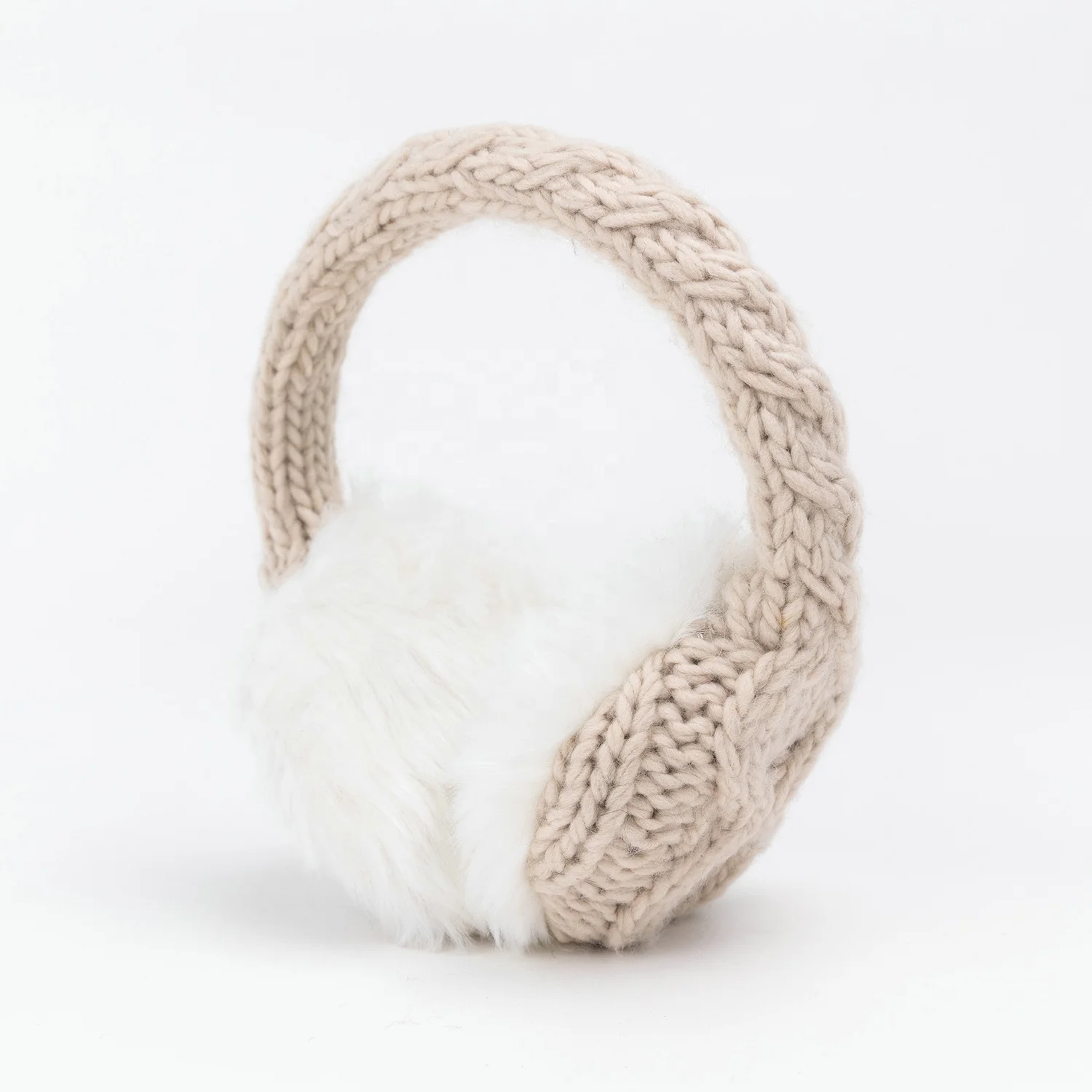 Children Girls Woman Warm Oatmeal Classic Knitted Cable Striped Design Earflap Flexible Retractable adjustable Earmuff