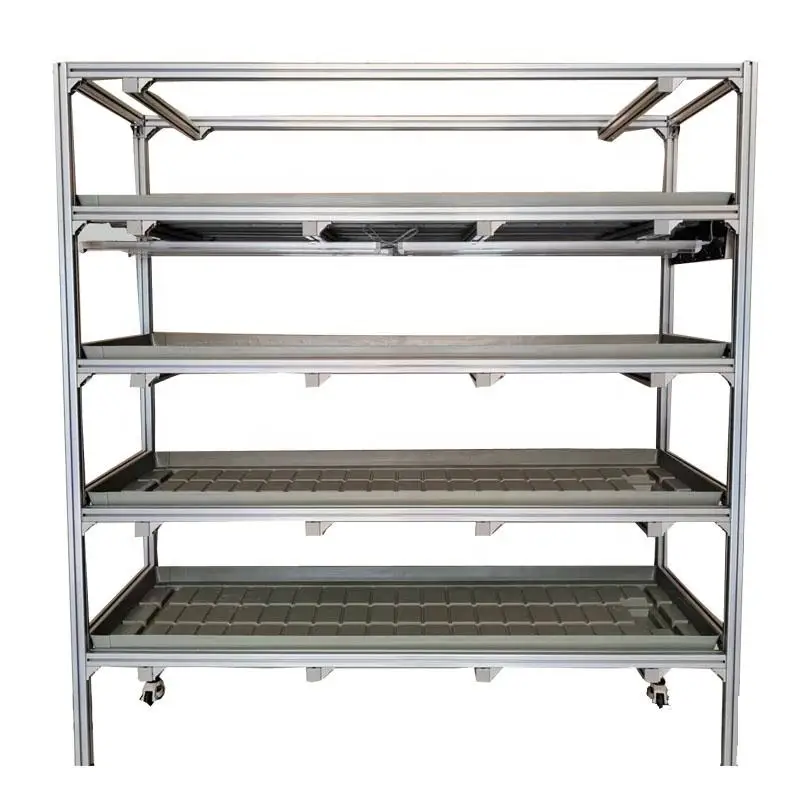 Agriculture Vertical Mobile Four Tier Grow Rack Flood Tray Multi Layers Flood Table Mobile Storage System