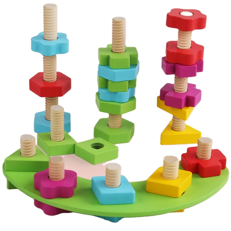Colorful Toddler Screw Assembly Toy Set Wooden DIY Nuts and Bolts Toy