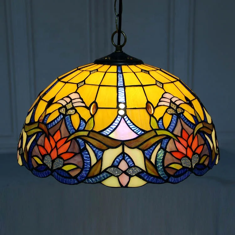 LongHuiJing Tiffany Pendant Lighting Fixtures Hanging Lamp Handmade Stained Glass Light W16 Baroque Ceiling Lights
