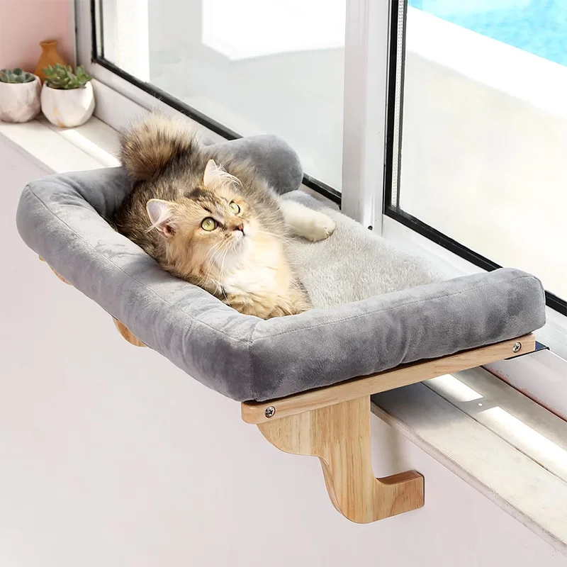 Cat Perch for Window Sill with Bolster Orthopedic Hammock Design with Premium Hardwood Robust Metal Frame Cat Window Seat