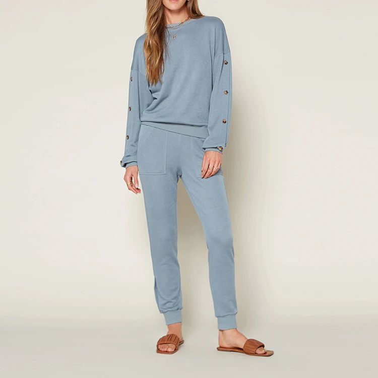 
Factory Wholesale Fashion Two Piece Sweater Set Women Clothing Solid Ladies Long Pant Women Two Piece Pants Set 