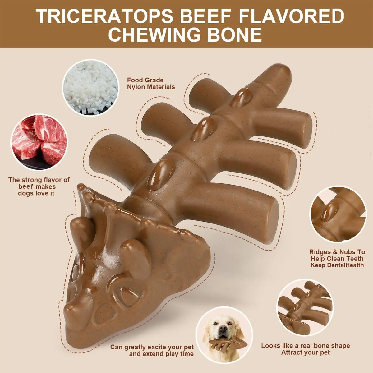 Benebone Wishbone Durable Dinosaur Dog Chew Nylon Bone Toy for Aggressive Chewers Real Bacon Chicken Beef Peanut Wood Flavor