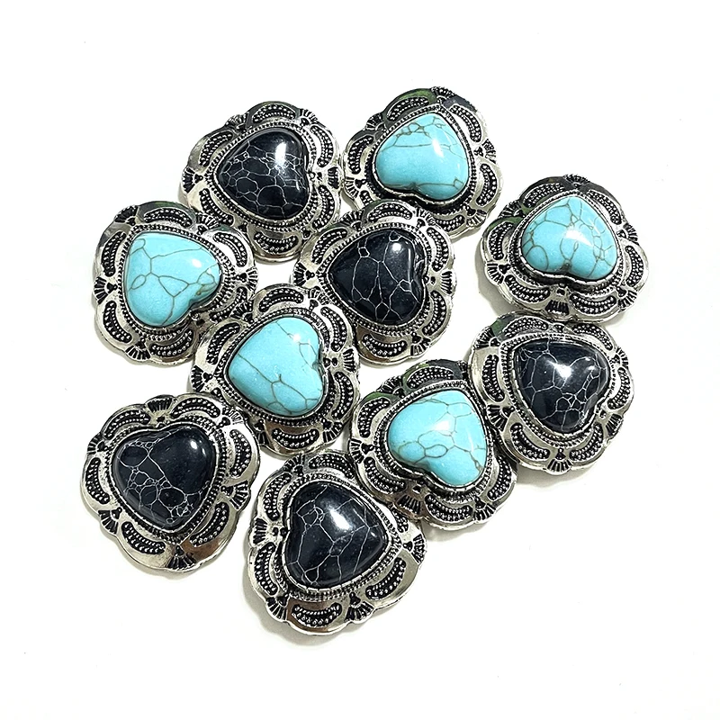 30mm Vintage Garment Accessories Western Black Style Heart Shaped Rivet for Women Shoes Decoration