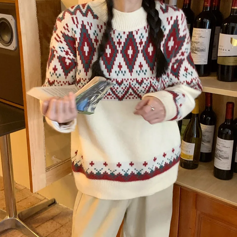 2022 winter Santa Claus socks hanging loose Korean version student thickening heavy industry long-sleeved sweater