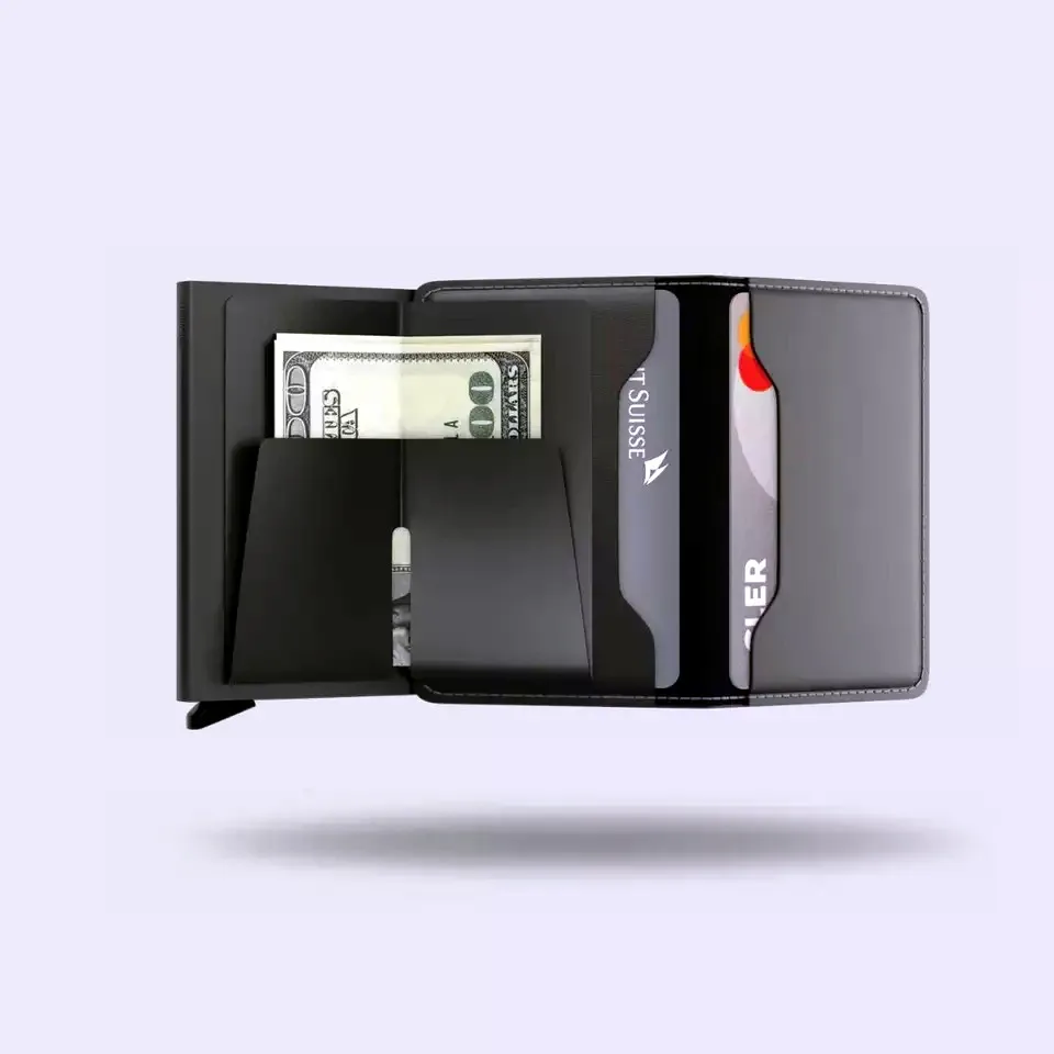 New trend Airtag case automatic pop up wallet anti-lost track card holder case front pocket men slim airtag leather wallet