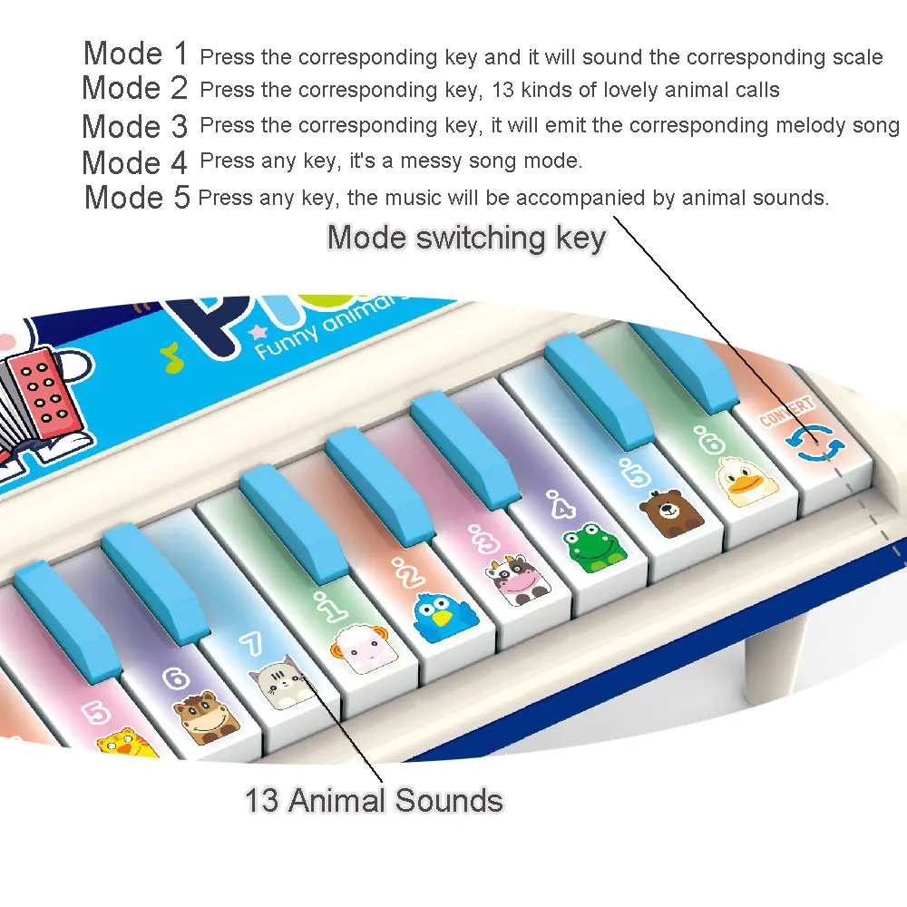 Kindergarten Toys Enlightenment 14 Piano keys Animal Sound Baby Piano Toy Musical Instruments with Letter