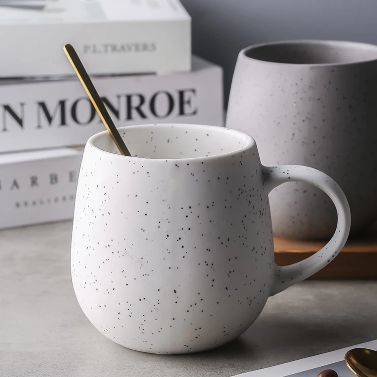 Custom logo ceramic matte coffee mug round ball shape ceramic cup porcelain speckled mug