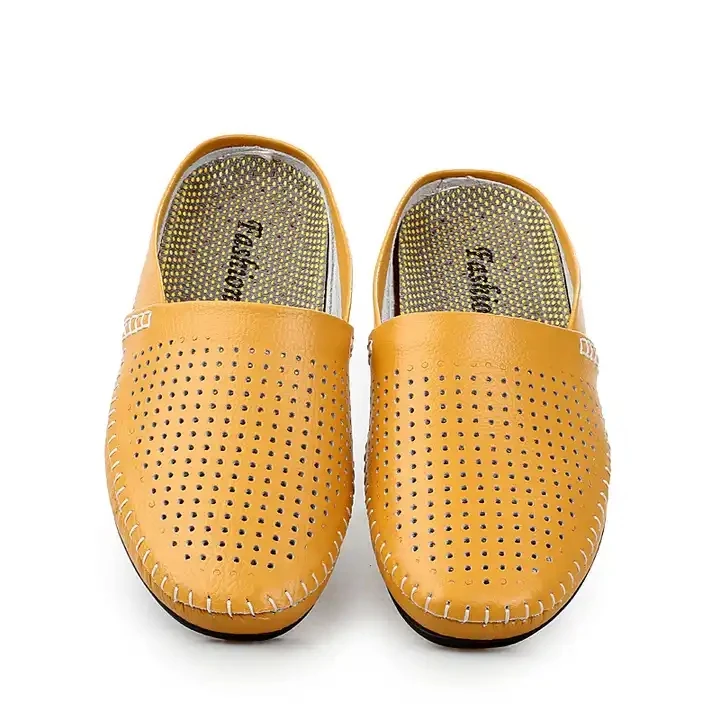 2024 Casual Summer toe half slippers No heel leather shoes lazy sandals casual leather trendy shoes mules shoes