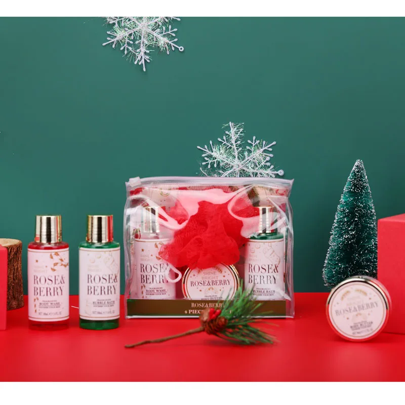 promotional christmas shower gel bubble bath body butter natural spa bath set gift for women