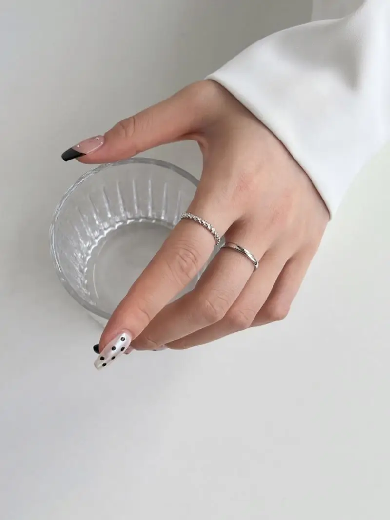 Hypoallergenic Non Tarnish Minimalist 925 Silver Rhodium 18K Gold Plated Irregular Wave 2 Layer Adjustable Women Rings for women