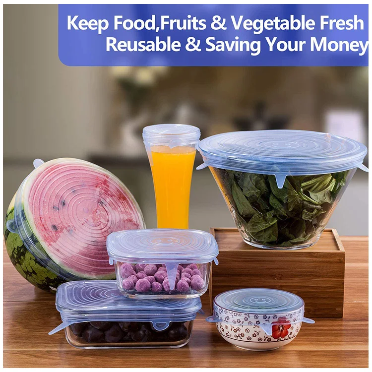 Food Grade Reusable Food Saving Container Lid Sets Stretchy Bowl Covers Flexible Silicone Stretch Lids