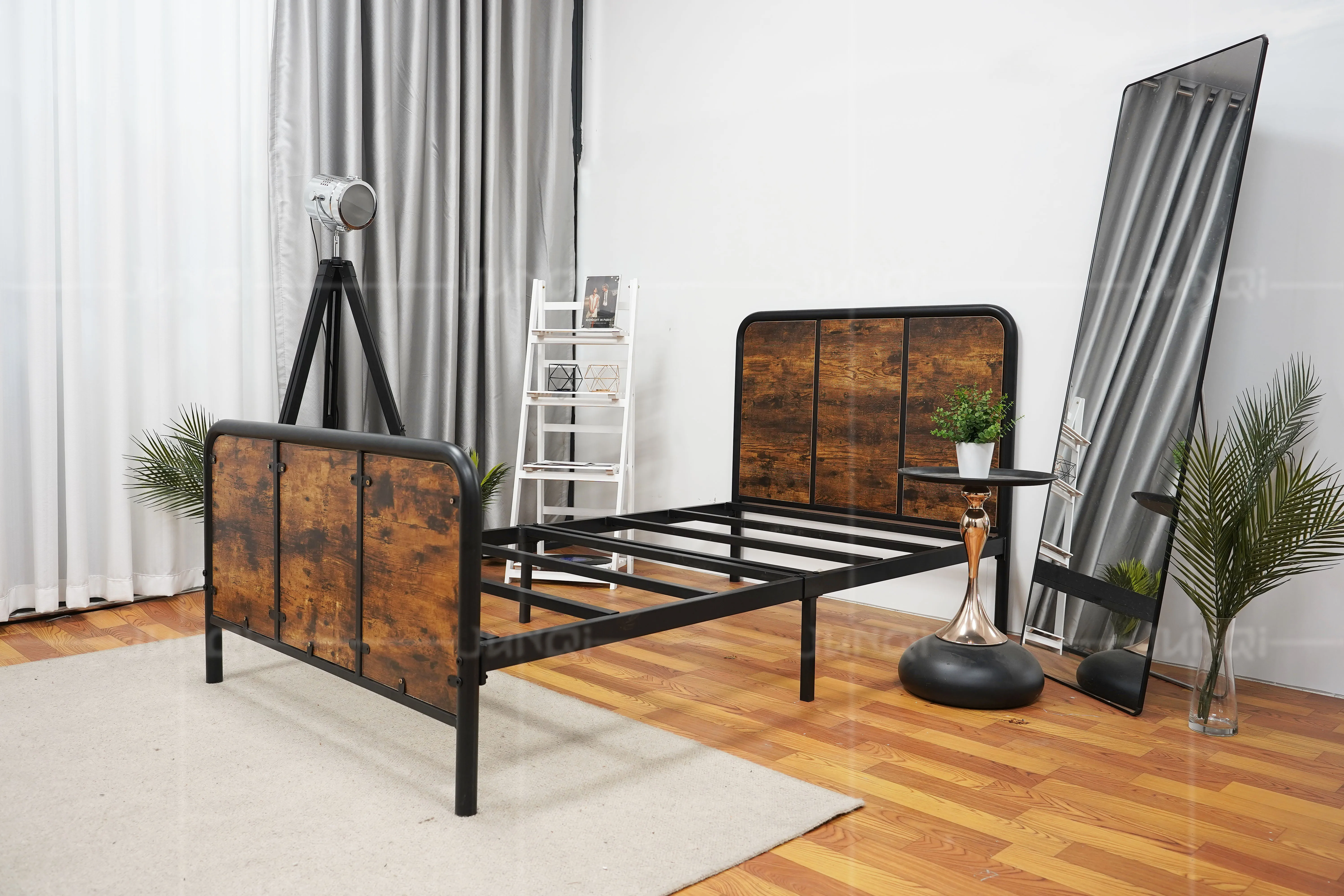 High quality style iron bed new designed wood Back european minimalist king queen single metal bed frame
