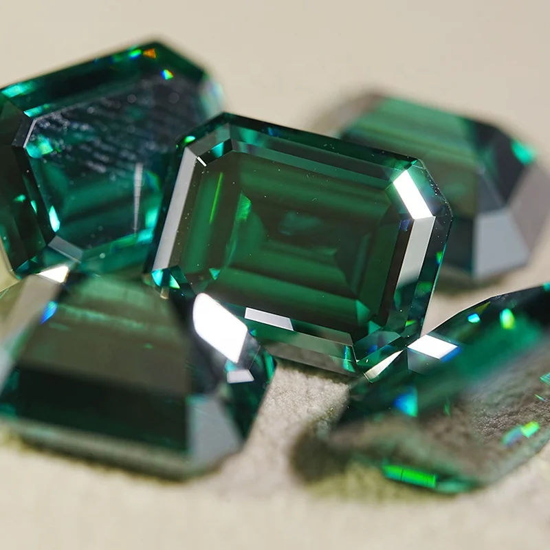 SICGEM Top Moissanite Manufacturer Green Emeral Shape Step Cut Moissanite Loose Gemstones for Jewelry Making GRA Certificate
