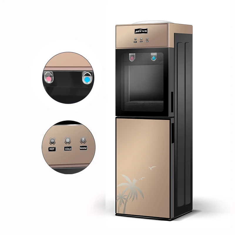 New fashion gold color glass door hot cold water top loading drink dispensers steel