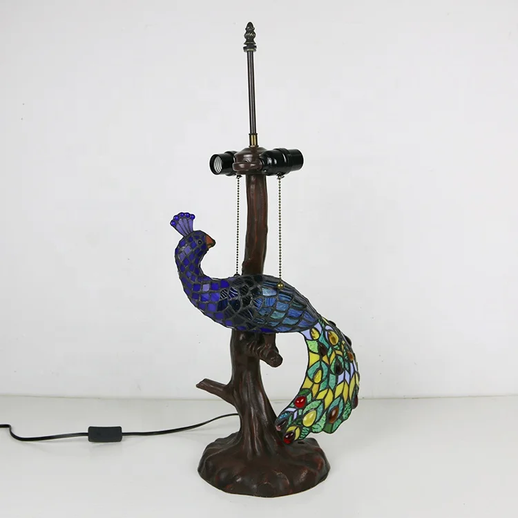 LongHuiJing Tiffany Style Peacock Pattern Lamp Base Stained Glass Base Lamp Holder Lighting Socket
