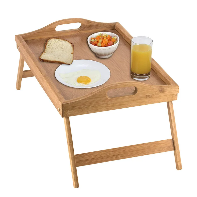 Eco-friendly Foldable Laptop Bamboo Breakfast Bed serving Tray Table with folding leg